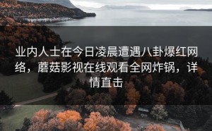 业内人士在今日凌晨遭遇八卦爆红网络，蘑菇影视在线观看全网炸锅，详情直击